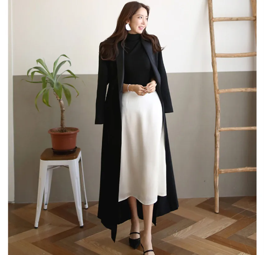 JSXDHK High Quality Double-Breasted Women Long Dress Spring Autumn Notched Collar Long Sleeve Belt Dress Elegant Office OL Dress