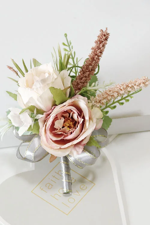 Boutonniere Hoa Cưới Xòe Chân Trắng Hồng Chú Rể Boutonniere Khuy Áo Cưới Chứng Kiến Cuộc Hôn Nhân Phụ Kiện 2021