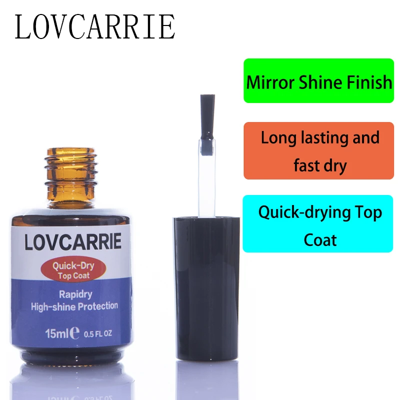 

LOVCARRIE Top Coat Mirror Shine Fast Dry 15ML Regular Nail Polish Lacquer Finish Protector Oil Top for Nails Manicure Nail Art