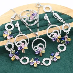 Plant Multi Color Zircon 925 Silver Jewelry Sets For Women Bracelet Earrings Necklace pendant Ring Gift