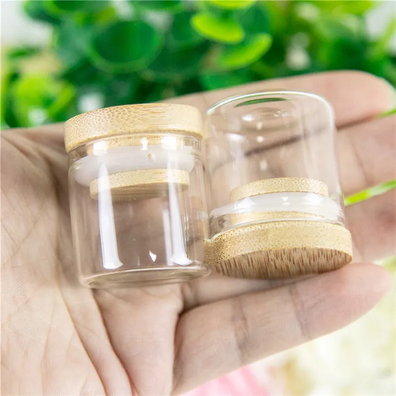 10ml Glass Bottle With Bamboo Lid  Empty Glass Bottles Gift Liquid Food Grade Seal Jars 50pcs