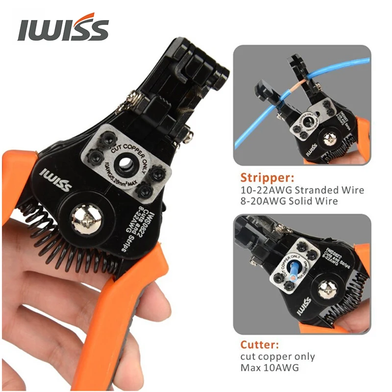 IWISS IWS-0822 çok fonksiyonlu otomatik kablo tel soyucu 0.35-8.2mm ² sıyırma sıkma pense sıkma pense kablo kesici aracı