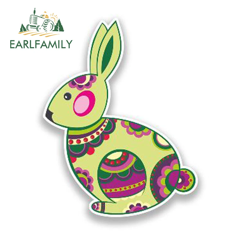 EARLFAMILY 13cm x 8cm Easter Rabbit Vinyl Stickers Holidays Decoration Cartoon Waterproof Car Sticker Window Decal