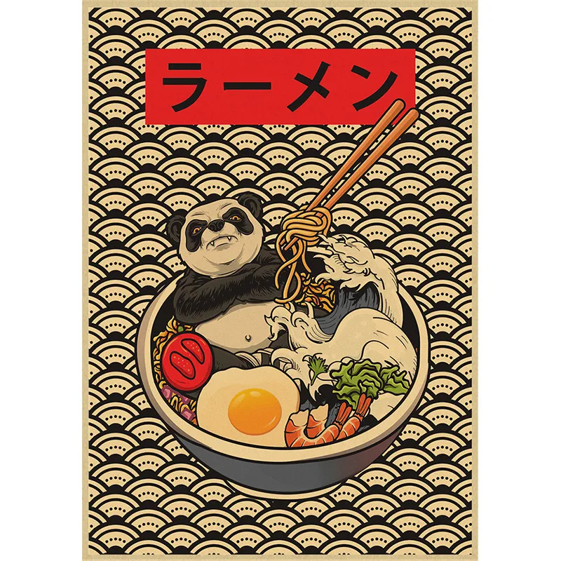 Kraft Paper painting Japanese style ramen abstract phrases restaurant kitchen home decor living Art Decor posters