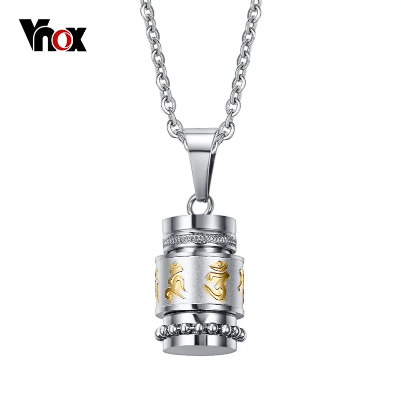 Vnox-collares y colgantes de Mantra giratorios para hombres, collar de oración de acero inoxidable, cadena libre de joyería, 20"