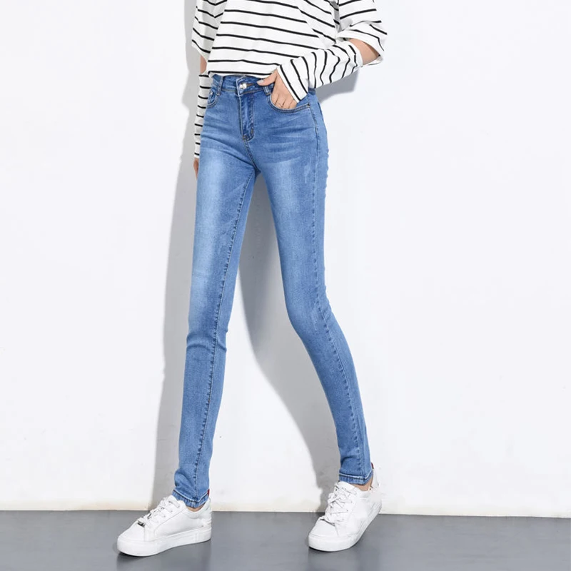 

Women Jeans High Waist Denim Pants Casual Elastic Stretch Bottoms Skinny Pencil Pants Washed Push Up Trousers Streetwear