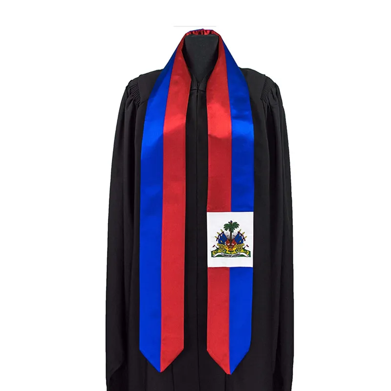 Haiti National Flag Graduation Stole 180*14cm Bachelor Gown Accessory Satin Graduation Sash