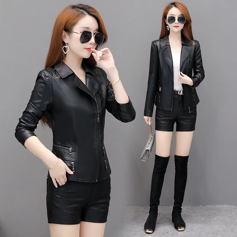 2020 New Autumn Women Pu Leather Jacket Fashion girl Zipper Short Coat Female Punk Bomber Faux Leather Outwear spring Blazer