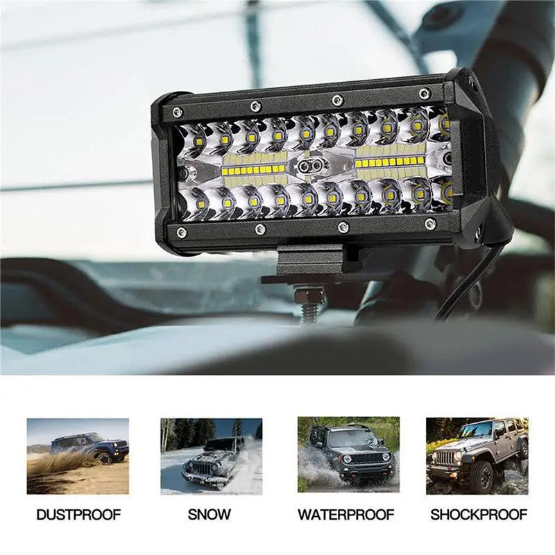 1pc 7 Inch 400W LED Work Light Bar 3 Rows Flood Spot Beam Driving Fog Lamp Headlamp for Offroad 4WD SUV Vehicle Car Lighting