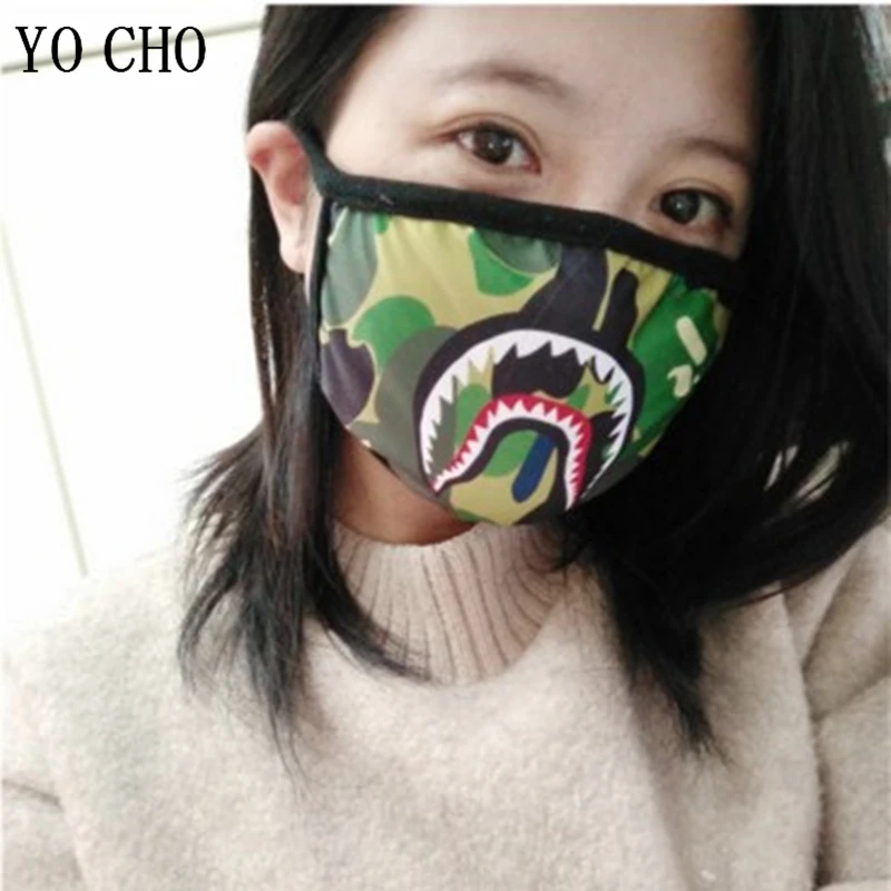 YO CHO Face Mouth Dust Masks Unisex Cotton Muffle Mouth Party Masks Dustproof Skull Toothy Shark Spoof Mask Keep Warm Respirator