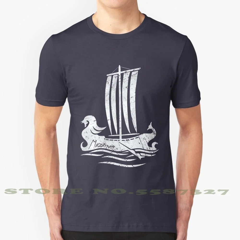 Phoenician Boat - Silver Edition 100% Cotton T-Shirt Phoenician Boat Ship Mazarron Spain Murcia Dragon Water Sea Black Edition