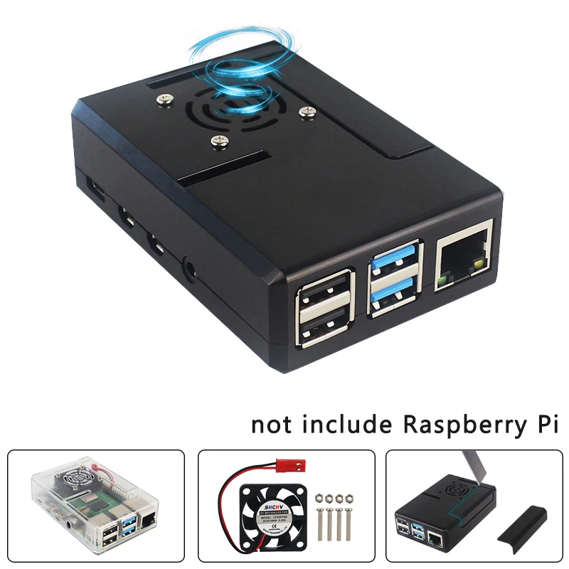Raspberry Pi 4 Model B Case with Fan - Black Transparent