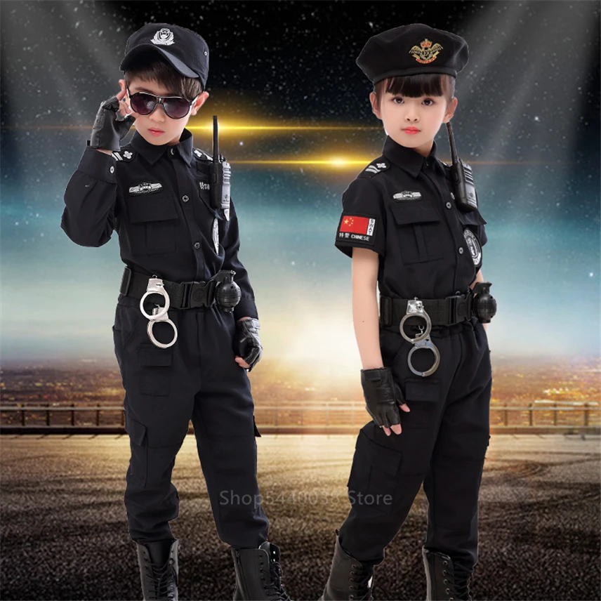 Boys Traffic Special Policeman Clothing Carnival Party Performance Policeman Uniform Long Sleeve Kid Army Boys Cosplay Costumes