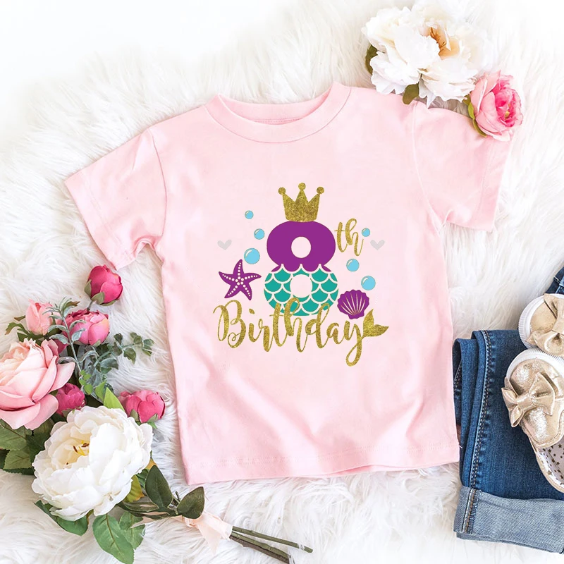 New Arrival Kids Tshirt 4.5.6.7.8 Birthday Gift Clothing Tshirt Summer Cute Girls T Shirt Birthday Gift Clothing For Kids Tees