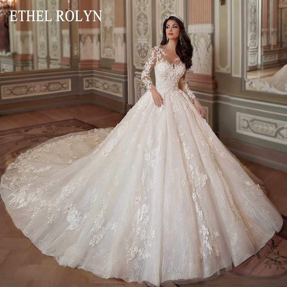 ETHEL ROLYN Ball Gown Wedding Dresses For Women Long Sleeve Beading 3D Appliques Princess Bridal Dress Vestidos De Novia