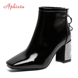 Aphixta Back Zipper Shoes Women Boots Crystal Square Heel Ankle Boots For Women Botines Mujer Ladies Shoes Fashion Woman Shoes