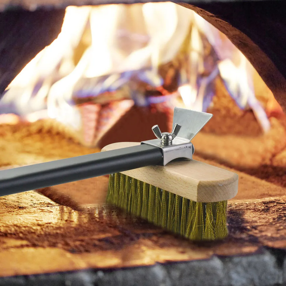 PizzAtHome 43 inch Pizza Oven Commercial Copper Brush Bristle Brass Scraper Grill Cleaning Oven Brush with Aluminium Handle