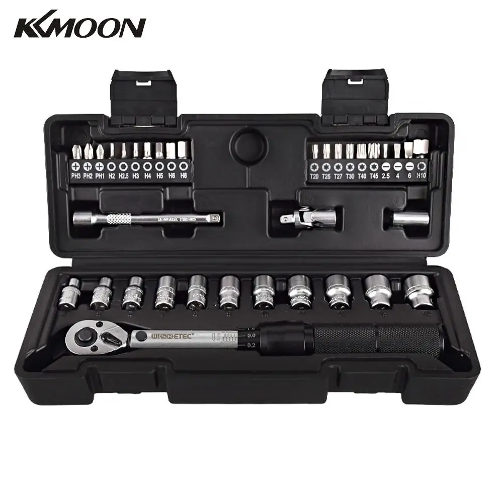 

KKMOON 35 in 1 Household Adjustable Spanner Socket Wrench Tool Kit 2-20Nm 1/4 Preset Professional Torque Wrench Sets Bicycle Fix