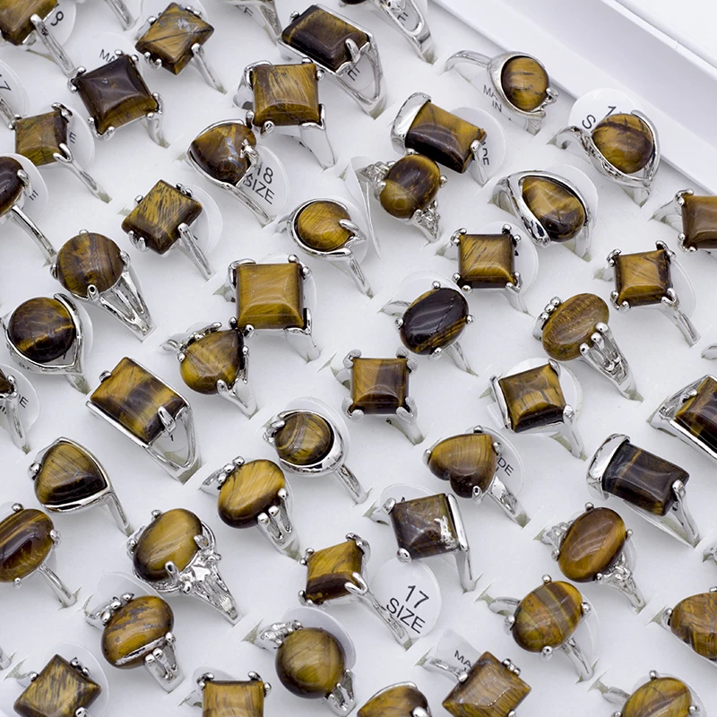 Tiger Eye Stones Rings For Women Natural Stone Geometric Ring Retro Fashion Jewelry Gifts For Women Men 25Pcs/Set
