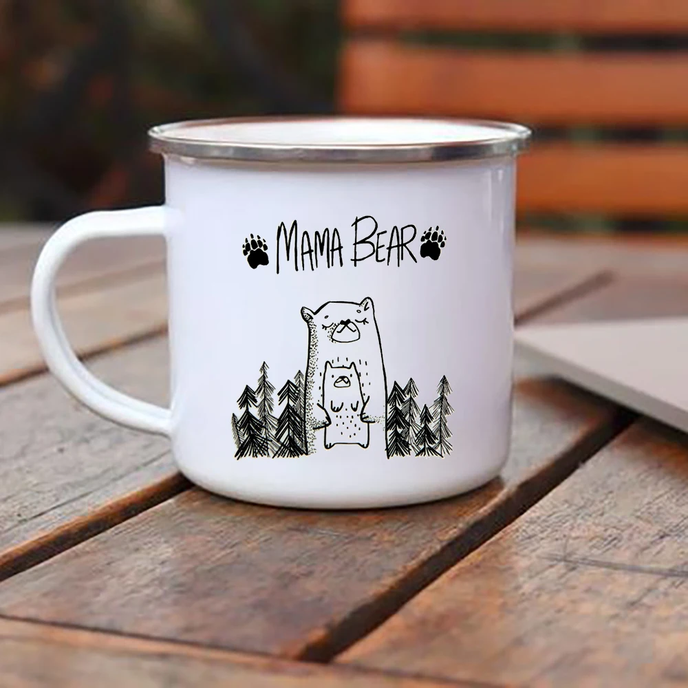 Mama Dada Bear Enamel Coffee Mugs Baby Shower Gifts Home Party Beer Drink Juice Cocoa Cups Valentine's Mothers Fathers Day Gift