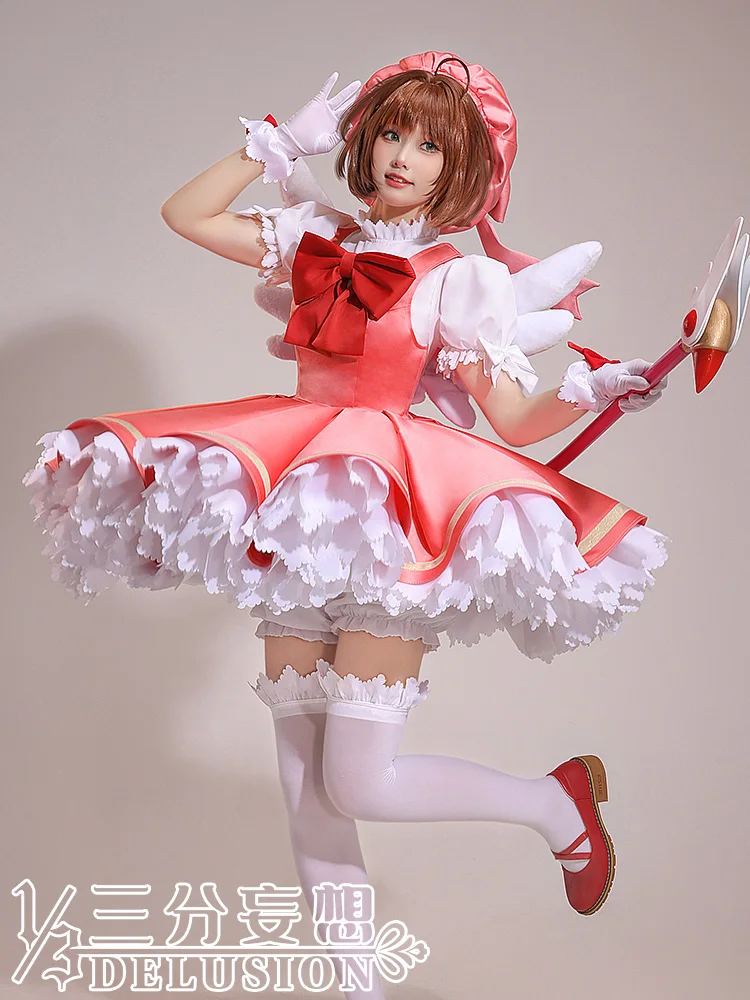 COSMART Anime CardCaptor Sakura Cosplay Costume Pink Lolita Lovely Dress Carnival Halloween Party Outfit For Women NEW