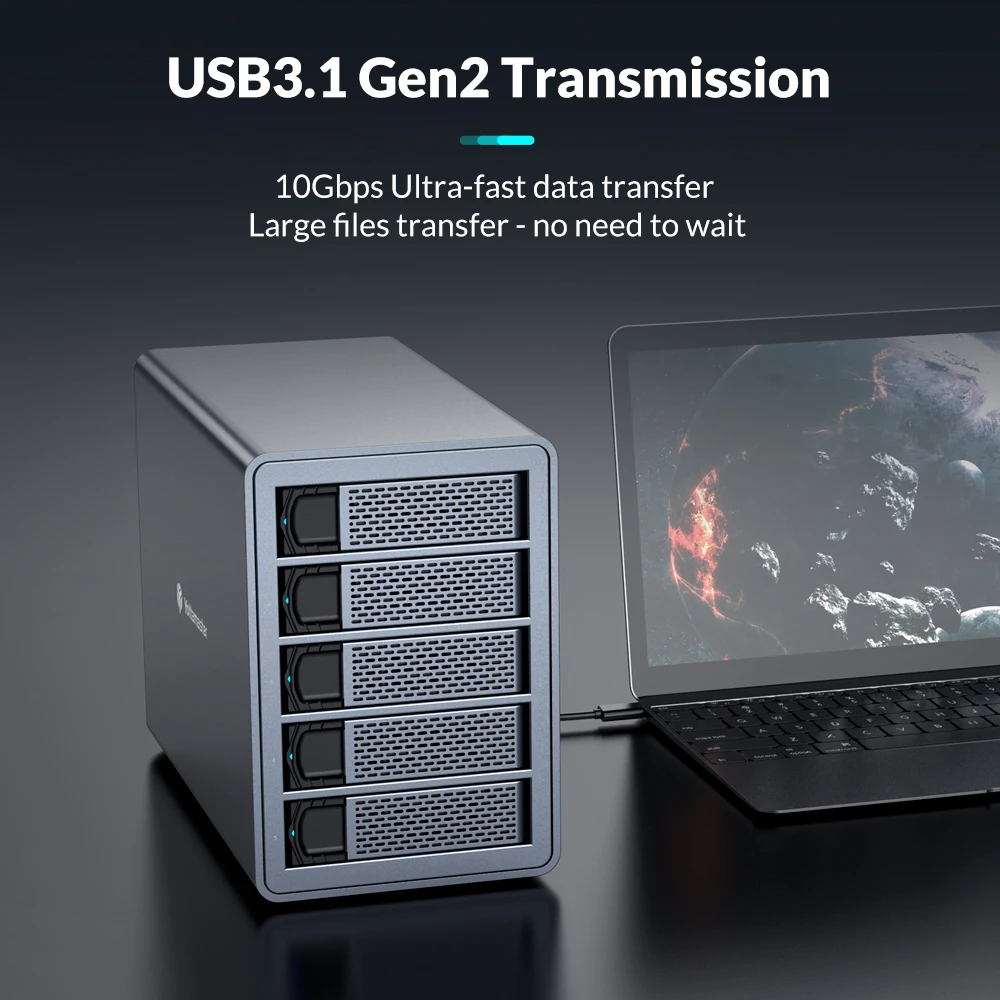 Yottamaster 5Bay HDD/SSD Enclosure Support USB3.1 (GEN2) Type-C 10Gbps Compatibility 2.5/3.5