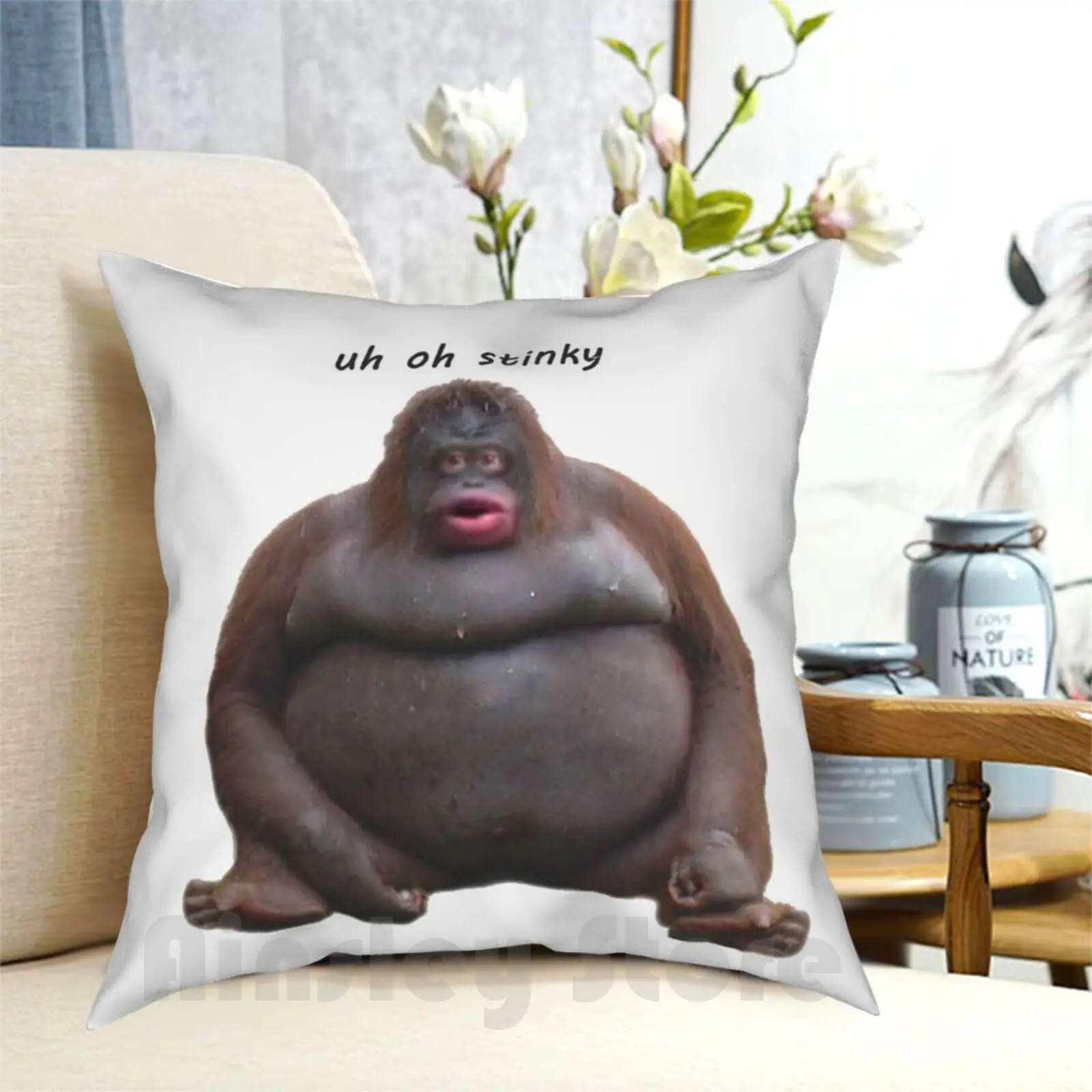 Le Monke Stinky Pillow Case Printed Home Soft Throw Pillow Le Monke Funny Poop Uh Oh Stinky Stinky Monkey Monke Haha