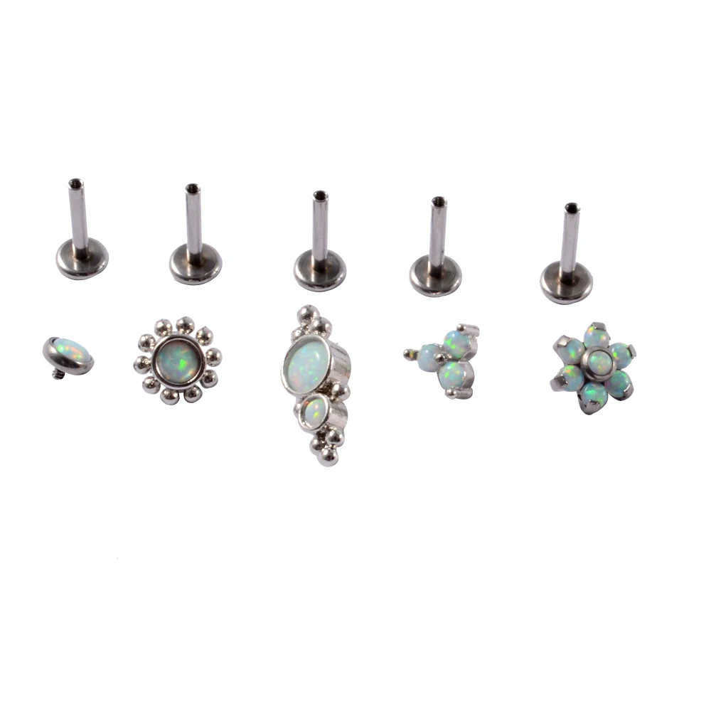 1Set  Surgical Steel 16G Opal Nose Piercing Ring Cluster Ear Tragus Helix Cartilage Septum Clicker Daith Earring Labret Piercing