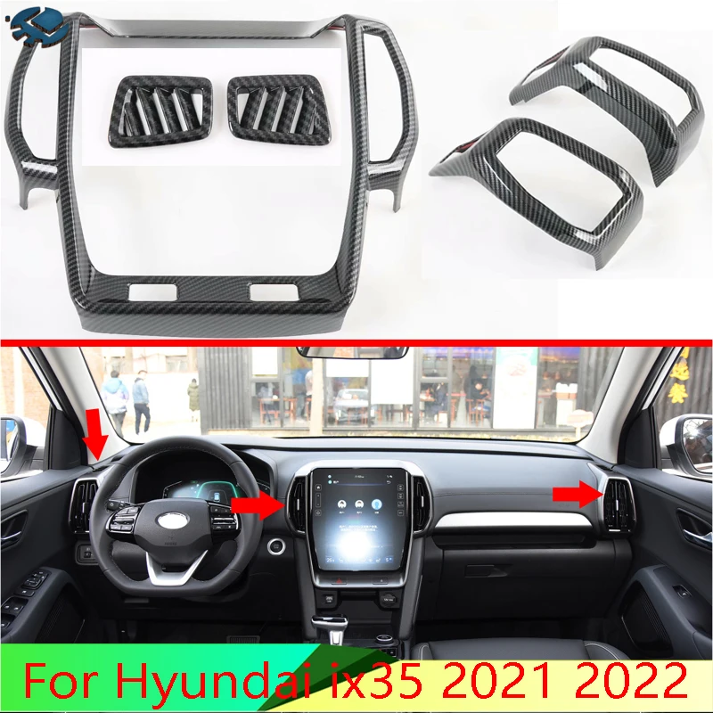 For Hyundai ix35 2021 2022 Car Accessories Carbon Fiber Style Air Vent Outlet Cover Dashboard Trim Bezel Frame Molding Garnish