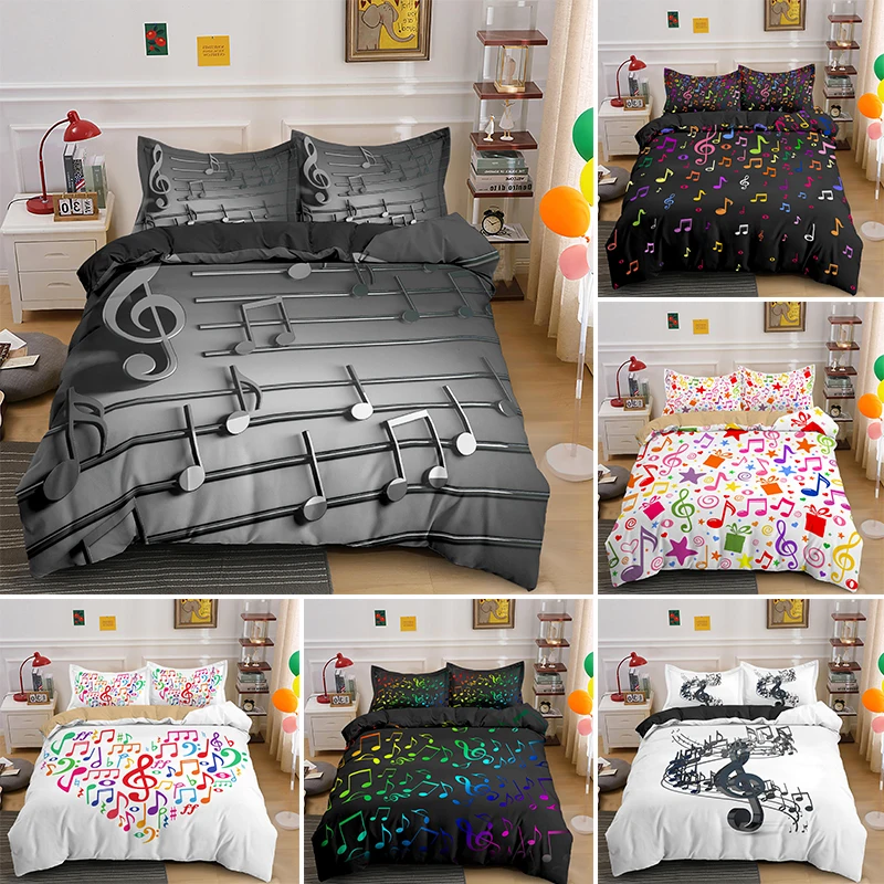 Musical Note Bedding set 2/3pcs Fashionable Psychedelic Quilt Cover With Pillowcase Soft Microfiber Duvet Covers Drop Shipping