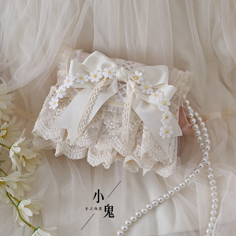 Original Lolita Mori Girl Lolita Elegant Daisy Handbags Pearl Chain Lace Chain Crossbody Bag