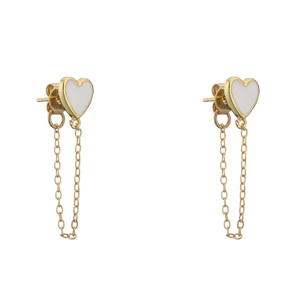 HECEHNG,1 pair,Colorfol Love Heart Link Chain Ear studs,For Women Fashion 2021 Jewelry ,Cooper Earrings, Wholesale