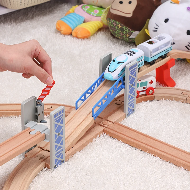 Wooden Train Tracks Railway Toys Set Wooden Double Deck Bridge Wooden Accessories Overpass Model Kid\'s Toys Children\'s Gifts