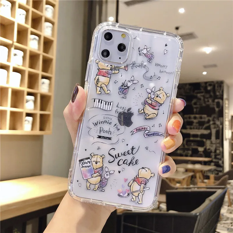 Custodia morbida Cartoon Disney Winnie the Pooh per iPhone 12 Pro 11 Pro XS Max X XR 7 8 Plus Cover posteriore Silicone TPU Shell anticaduta
