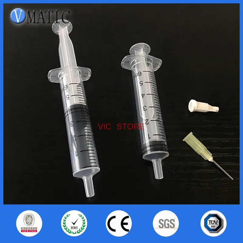 Free Shipping 2 Set Non-Sterilized 6ml/6cc Dispensing Plastic Liquid Dispenser Syringe Industrial Manual Syringe