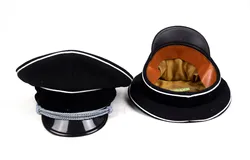 Reenactment Cosplay German Elite Officer's Wool Visor Hat Sweat Ring Made Leather