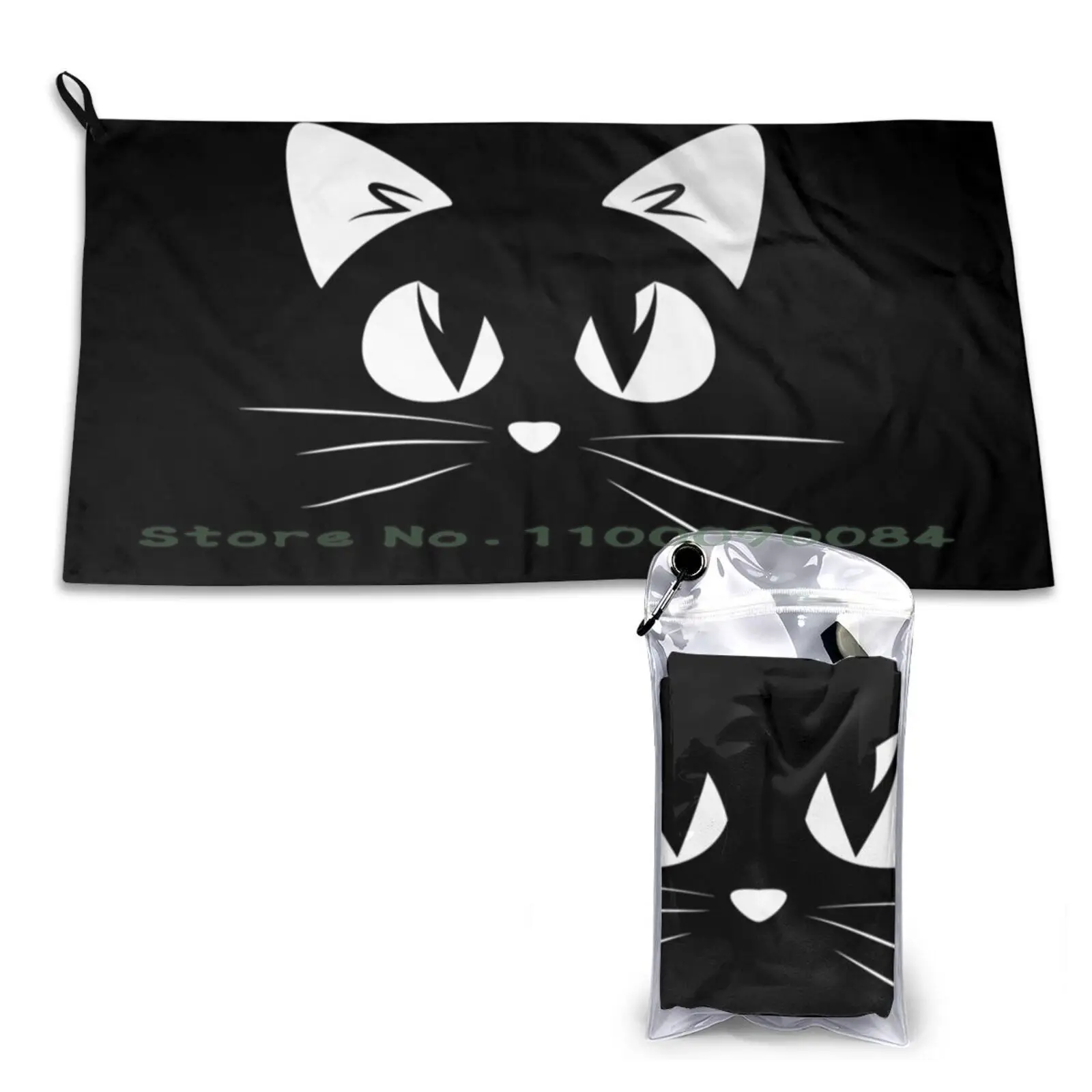 Black Cat Quick Dry Towel Gym Sports Bath Portable Animals Pets Feline Kitty Kittycat Black Cats Halloween Cats Spooky Cat