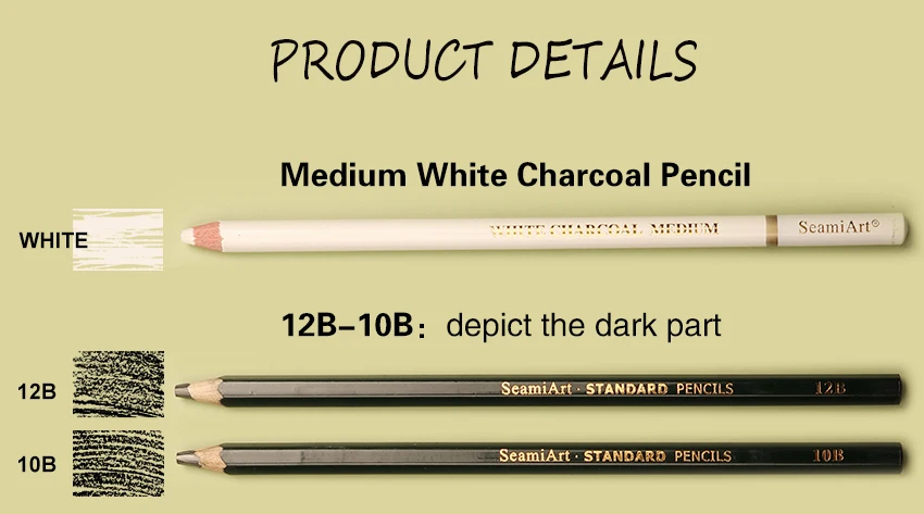 SeamiArt 15 Teile/satz Zeichnung Bleistift Set Holz Professionelle Kunst Liefert Skizze Weiß Holzkohle Bleistifte Kunst Malerei Schreibwaren – Detail 5