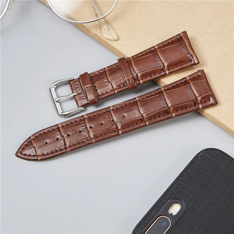 Genuine Calfskin Straps Embossed Bamboo Crocodile Pattern Leather Watchbands Business Casual Watch Band 16 18 20 22 24mm