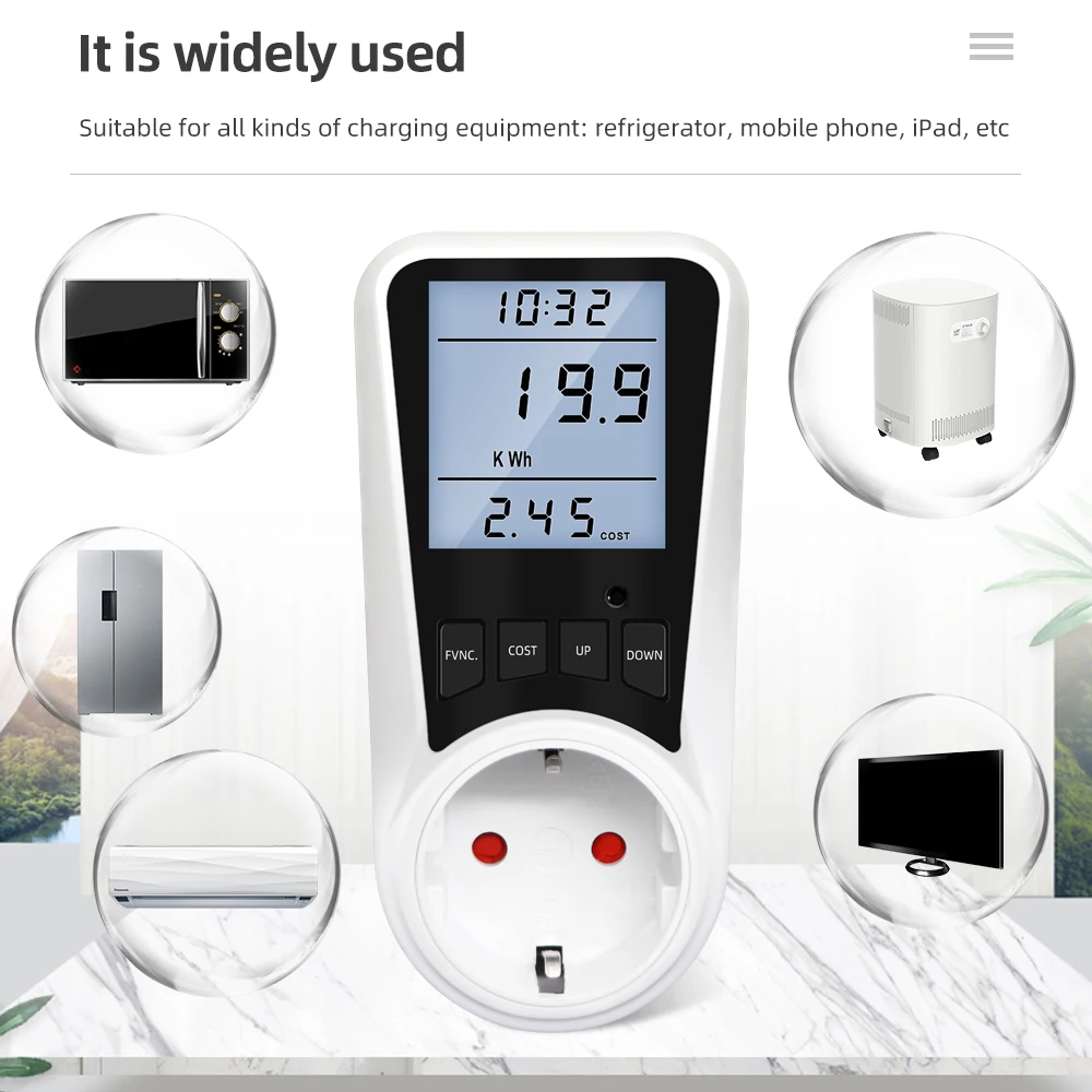 Wattmetro digitale 220V AC EU Misuratore di potenza LCD Misuratore di consumo elettrico Presa di potenza Kwh Test di energia FR US BR Analizzatore