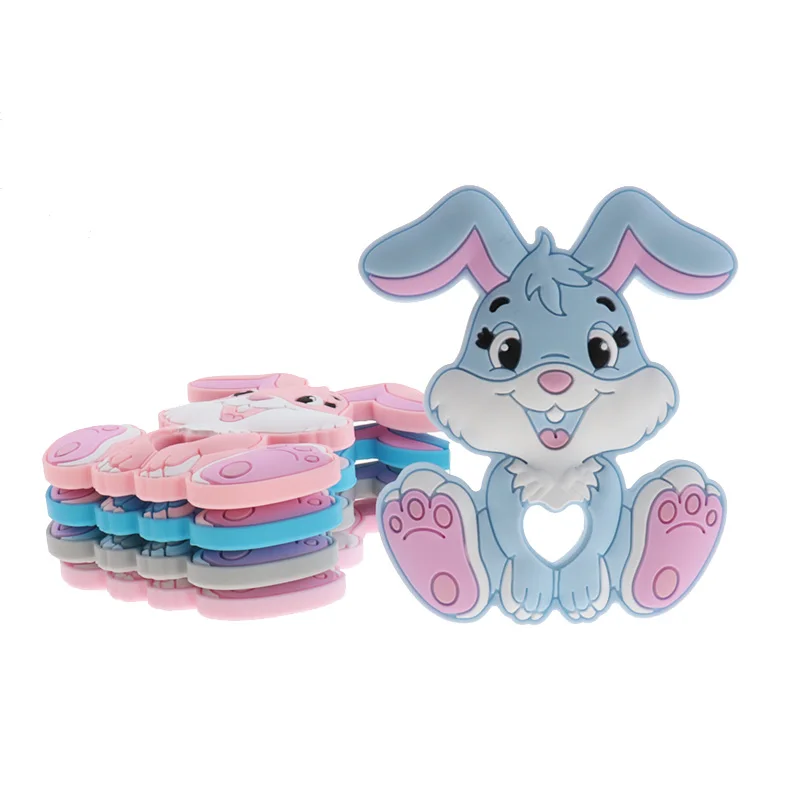Fkisbox 10Pc Konijn Silicone Baby Bijtring Bpa Gratis Knaagdieren Cartoon Bunny Dieren Hanger Tandjes Fopspenen Ketting Diy Douche Gift