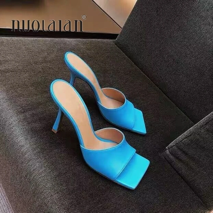 Summer Women Pumps Square Toe High Heel Shoes Ladies Heel Mules Sexy Thin High Heels Sandals Slippers Female Fashion Woman Shoes