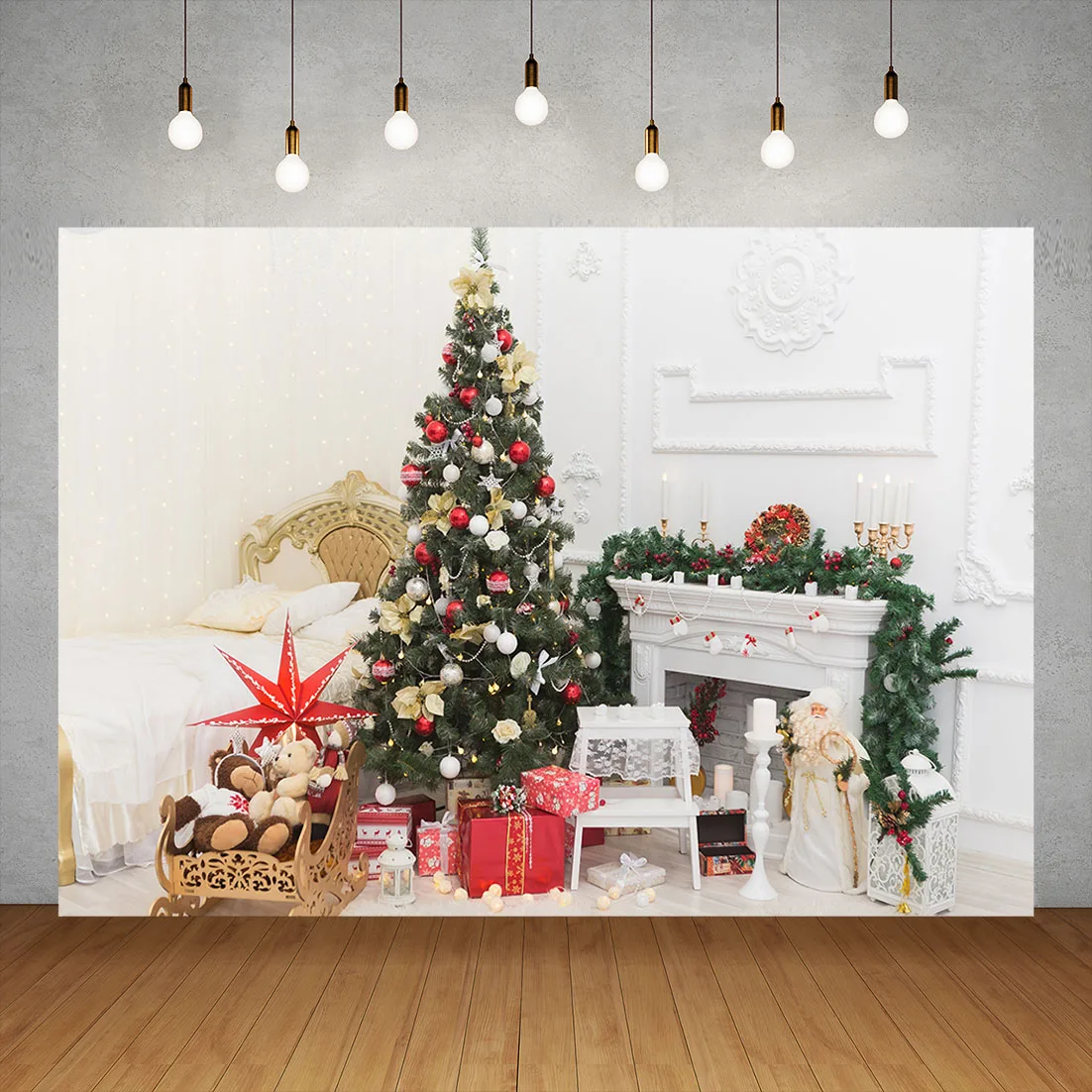 Christmas Tree Baubles Fireplace Party Star Photography Backdrops Vinyl Backgrounds for Photo Studio Children Baby Photophone