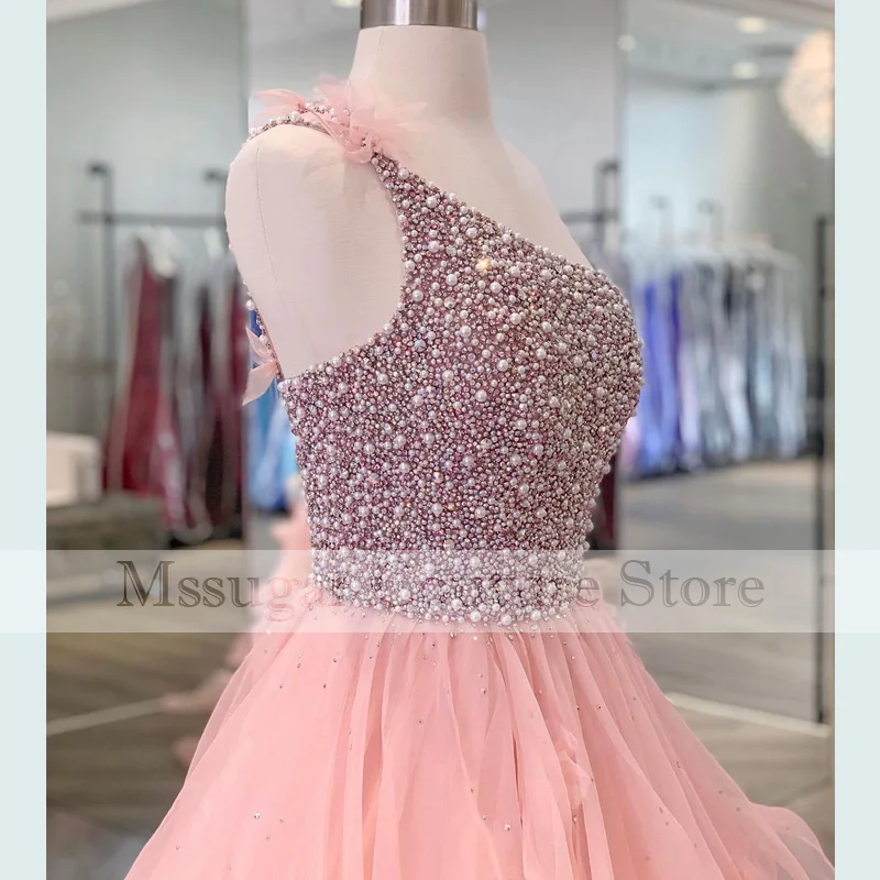 2021 Luxury Evening Dresses One-shoulder Tulle Beading Princess Prom Formal Gowns Vestido De Festa