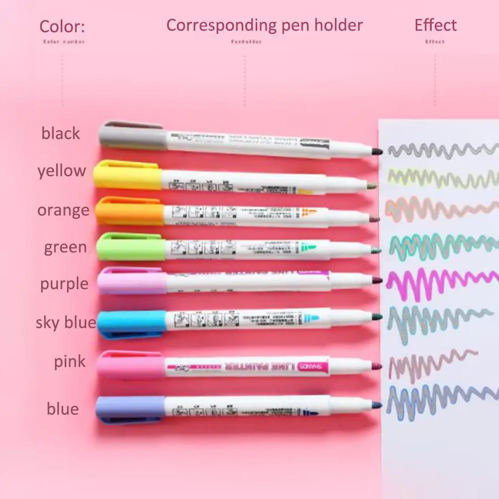 8 في 1 أقلام خطاط (ماركر) الطلاء مخطط أقلام الدائم ماركر 8 اللون مزدوجة خط القلم القرطاسية للكتابة الرسم