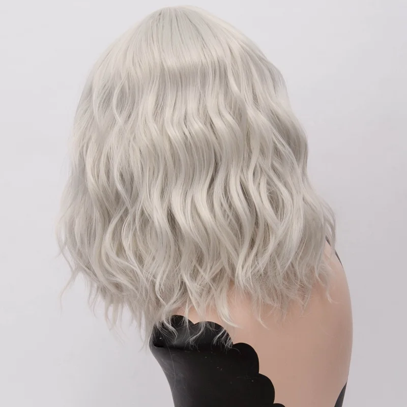 GAKA-peluca corta ondulada para mujer, pelo sintético de Lolita, color gris, blanco y rojo, con flequillo lateral, para disfraz de fiesta, 32 colores