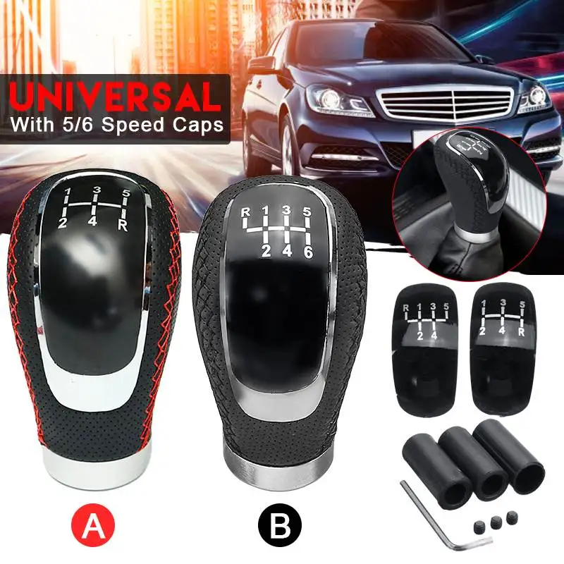 

Universal Car PU Leather Gear Shift Knob Manual Transmission with Gear Knob replaceable Cap Cover 5/6 Speed Shifter Lever