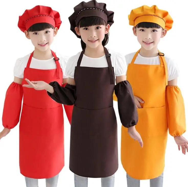 

12Colors Children Kids Apron Pocket Kitchen Cooking Baking Painting Cooking Art Bib Children Plain Apron Kitchen SN2794