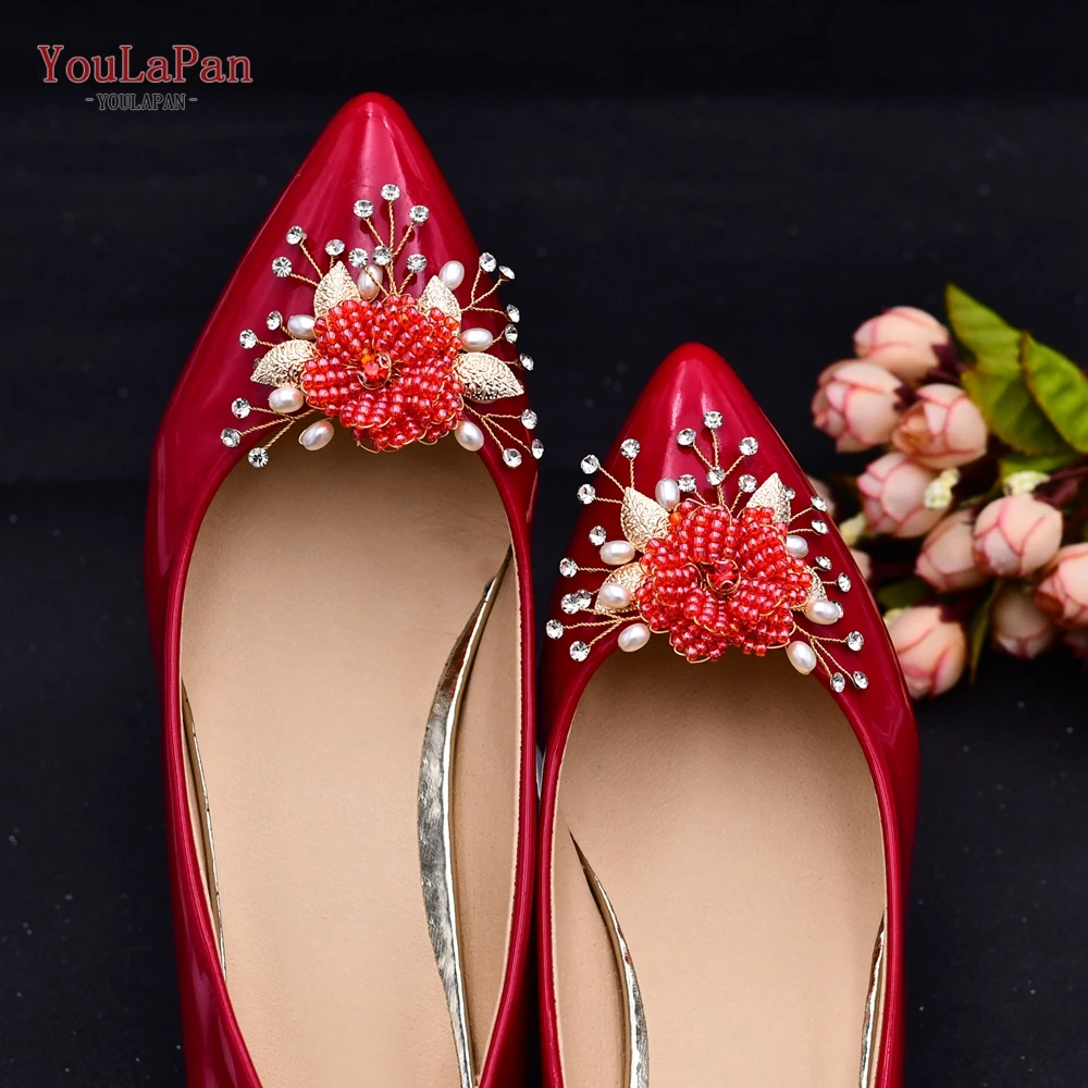 YouLaPan – accessoires de chaussures en strass pour femmes, lot de 2 pièces, breloques à Clip rouge, feuilles de mariage, cadeaux, boucle, X42