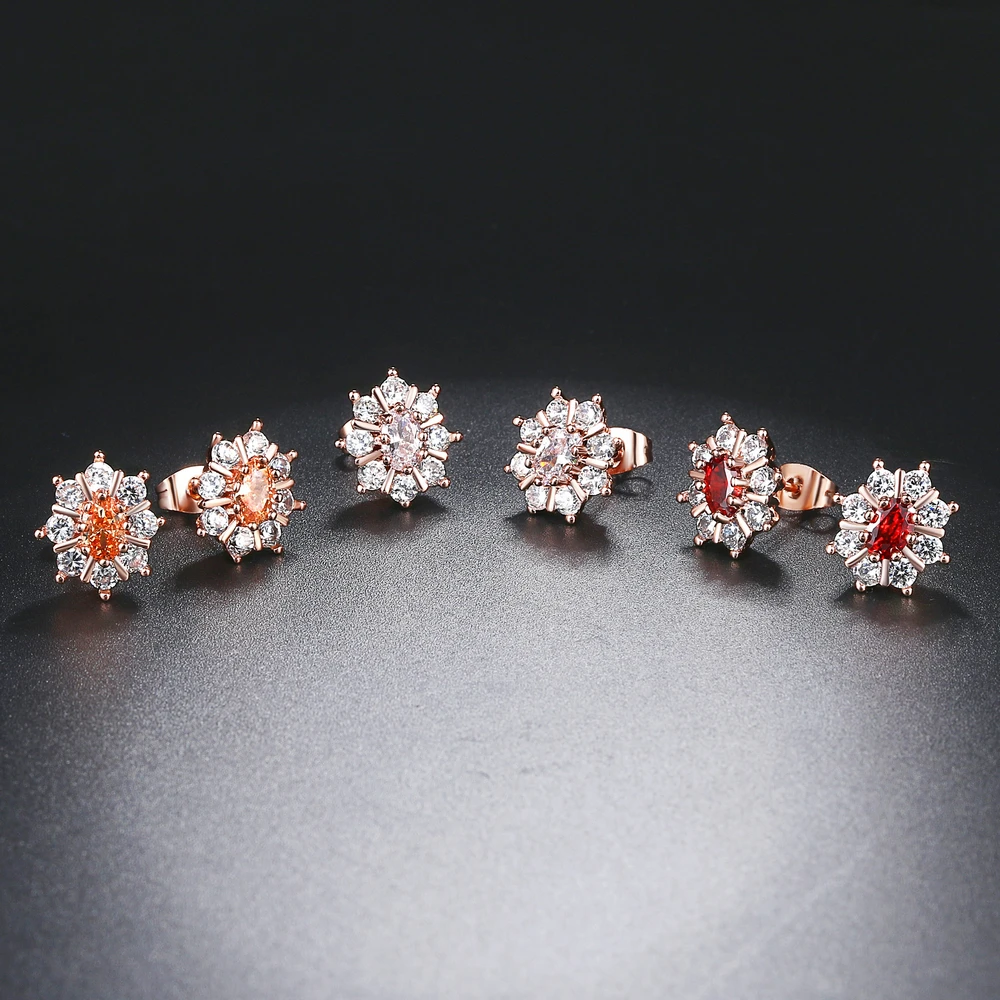 Top Quality Sunflower Rose Gold Color Stud Earrings Made with Genuine Austrian Crystal ZYE020 ZYE019 ZYE366